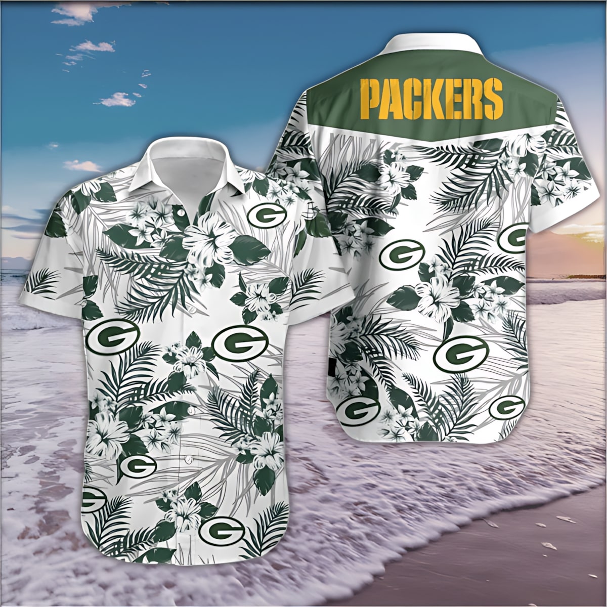 Green Bay Packers Hawaiian Tropical Flora Design - Adult & Kids T-Shirts, Sweatshirts & Hoodies apparel design preview 1