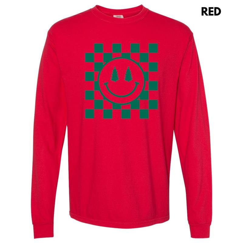 Green Checkered Tree Happy Face Comfort Colors - Adult & Kids T-Shirts, Sweatshirts & Hoodies apparel design preview 1