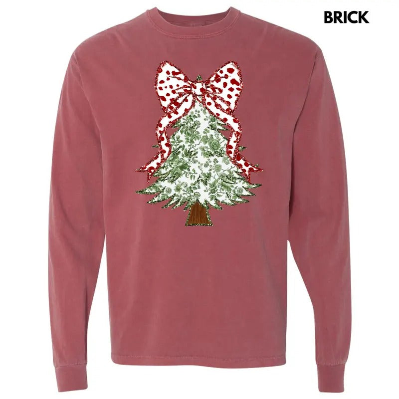 Green Floral Red Bow Tree Comfort Colors 'NLB' - Adult & Kids T-Shirts, Sweatshirts & Hoodies apparel design preview 1