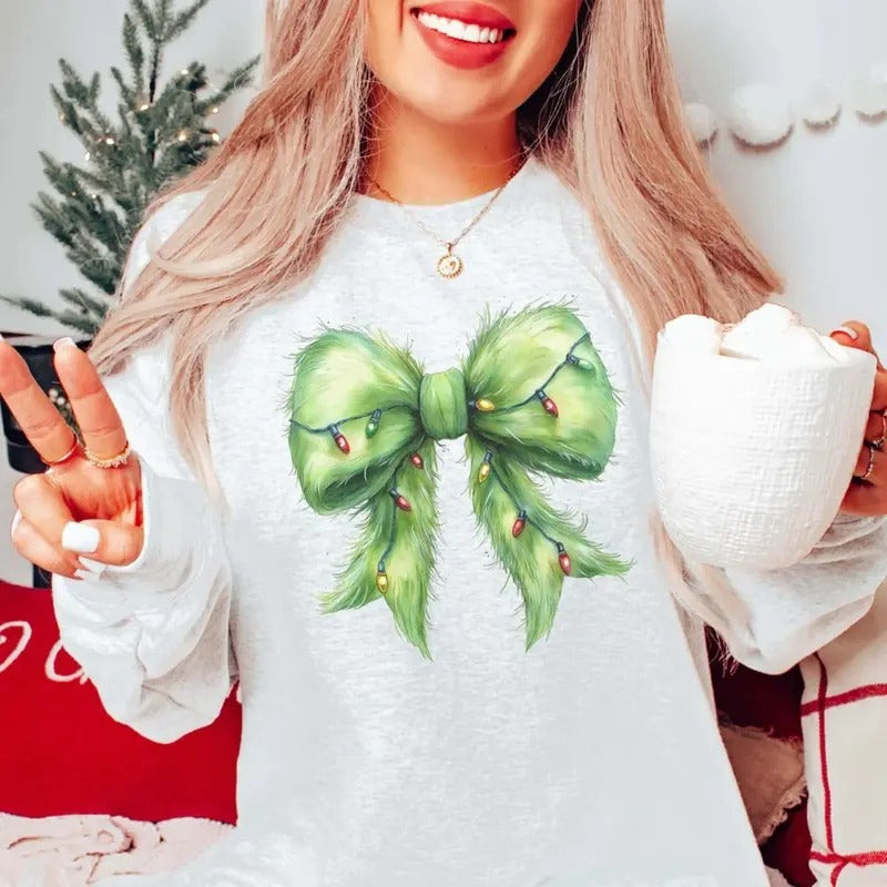 Green Fur Lights Bow Coquette Cozy Season Festive - Adult & Kids T-Shirts, Sweatshirts & Hoodies apparel design preview 1