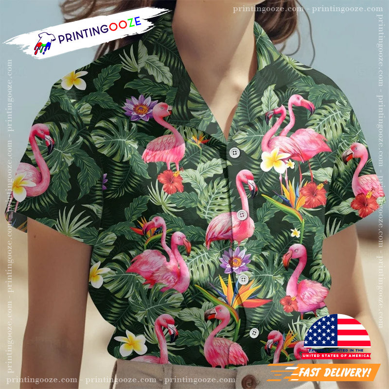 Green Jungle Pink Flamingos Floral Hawaiian - Adult & Kids T-Shirts, Sweatshirts & Hoodies apparel design preview 1