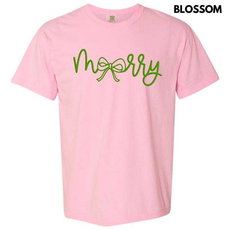 Green Merry Bow PUFF Comfort Colors - Adult & Kids T-Shirts, Sweatshirts & Hoodies apparel design preview 1
