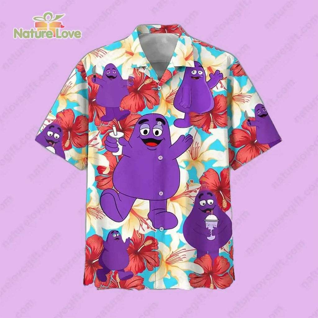 Grimace Shake Hibiscus Flower Meme Hawaiian - Adult & Kids T-Shirts, Sweatshirts & Hoodies apparel design preview 1
