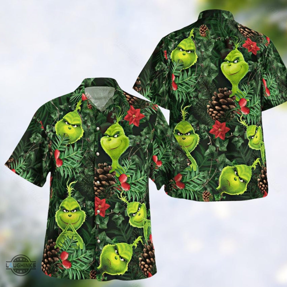 Grinch Button Up All Over Print Santa Claus Tropical - Adult & Kids T-Shirts, Sweatshirts & Hoodies apparel design preview 1