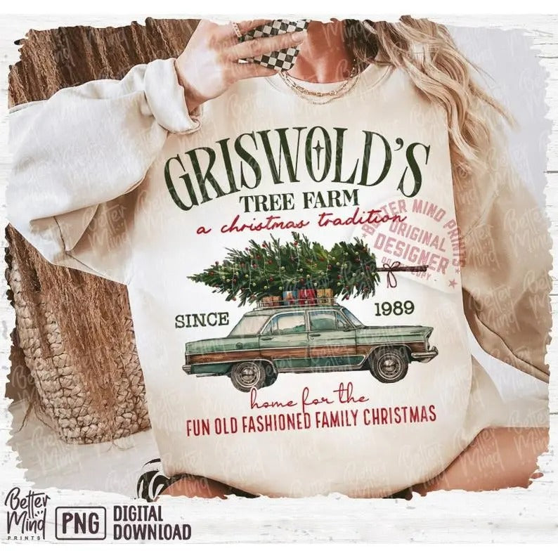 Griswold Tree Farm Merry Retro Womenswear Check Round - Adult & Kids T-Shirts, Sweatshirts & Hoodies apparel design preview 1