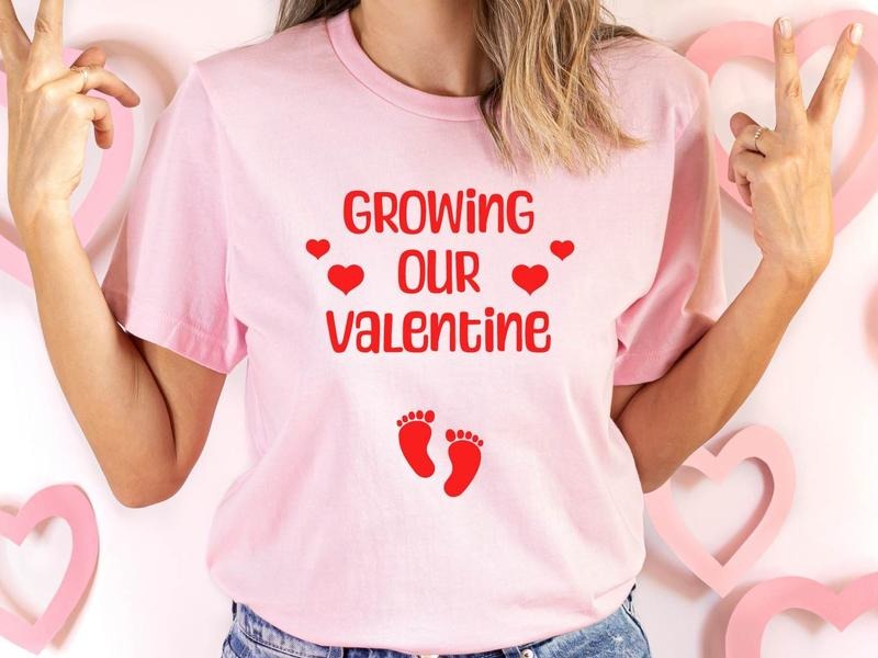 Growing Our Valentine Baby Announcement Pregnant Wife - Adult & Kids T-Shirts, Sweatshirts & Hoodies apparel design preview 1
