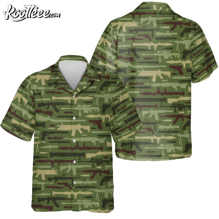 Guns Camo Military Green Hawaiian - Adult & Kids T-Shirts, Sweatshirts & Hoodies apparel design preview 1