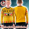 Guns N Roses Big Signature Logo Roses Pattern Knitted Mustard Ugly Christmas Sweater - Holiday Gift product image