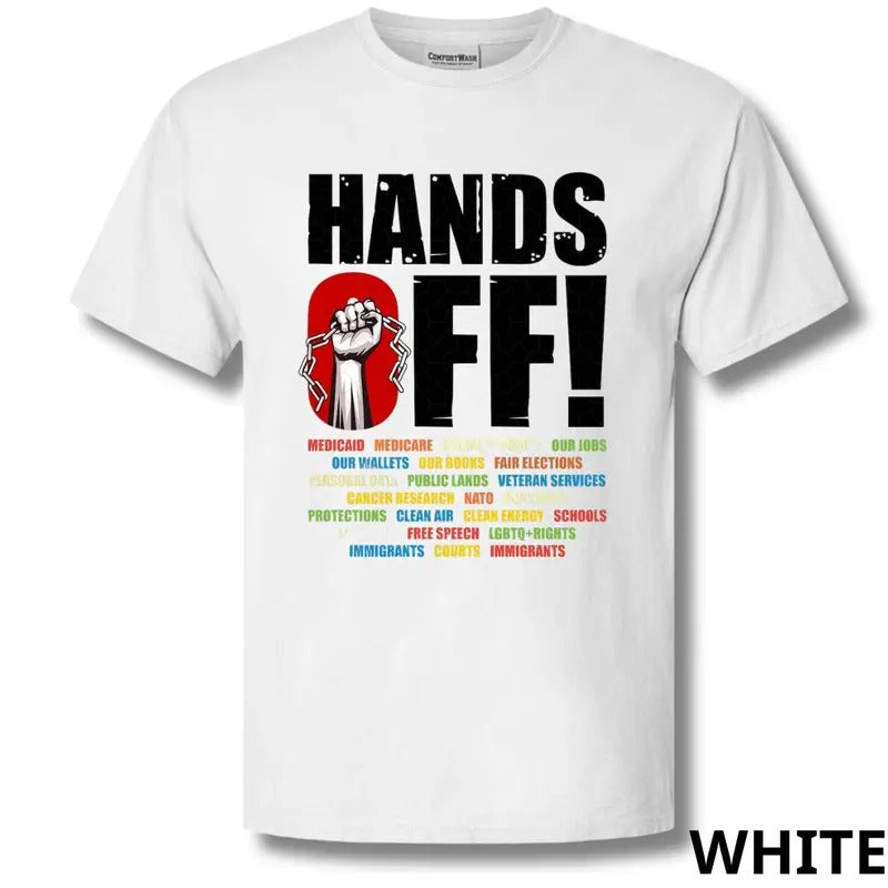 HANDS OFF! Protest Rights Power Fist Bold Causes List - Adult & Kids T-Shirts, Sweatshirts & Hoodies apparel design preview 1