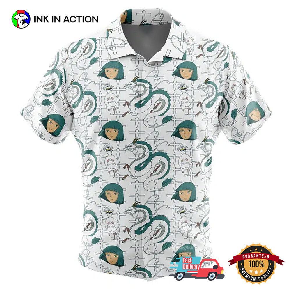 Haku Spirited Away Button Up Hawaiian - Adult & Kids T-Shirts, Sweatshirts & Hoodies apparel design preview 1