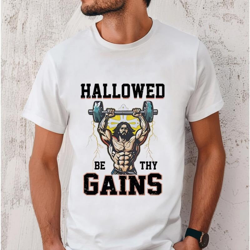 Hallowed Be Thy Gains Jesus Gym Pure Cotton Casual - Adult & Kids T-Shirts, Sweatshirts & Hoodies apparel design preview 1