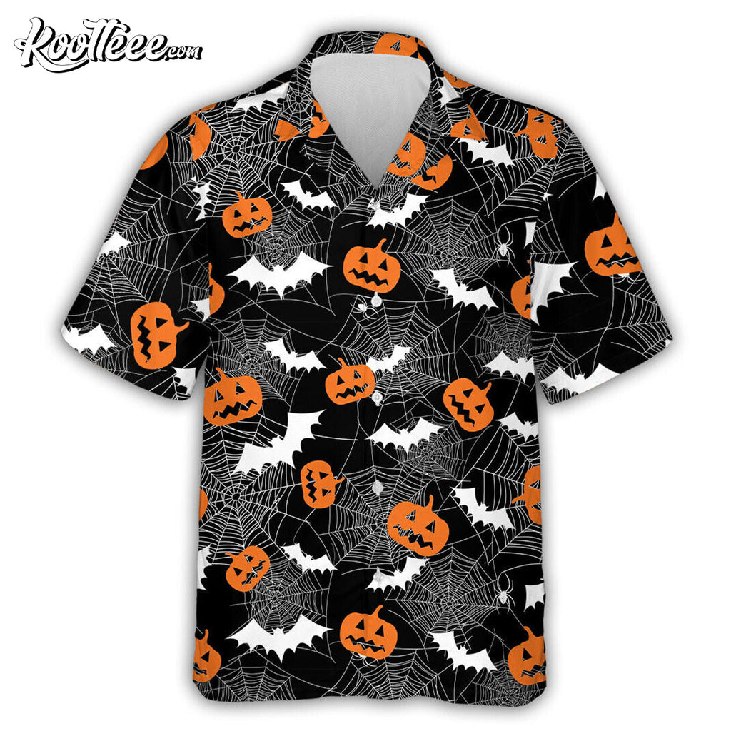 Halloween Bat Pumpkin Pattern Hawaiian - Adult & Kids T-Shirts, Sweatshirts & Hoodies apparel design preview 1