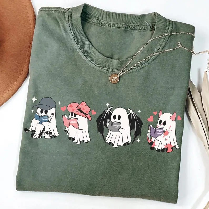 Halloween Book Tropes Ghost Genres Bookish Cute - Adult & Kids T-Shirts, Sweatshirts & Hoodies apparel design preview 1