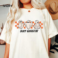 Halloween Comfort Colors Retro Checkered Just Ghostin - Adult & Kids T-Shirts, Sweatshirts & Hoodies apparel design preview 1