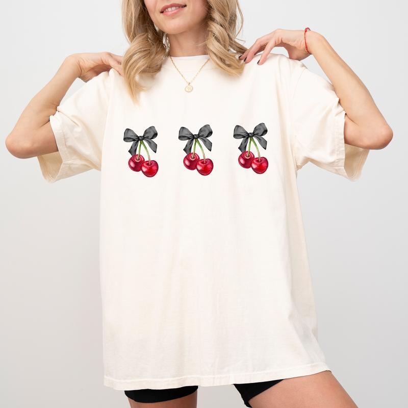 Halloween Coquette Black Bow Cherries Comfort Colors - Adult & Kids T-Shirts, Sweatshirts & Hoodies apparel design preview 1