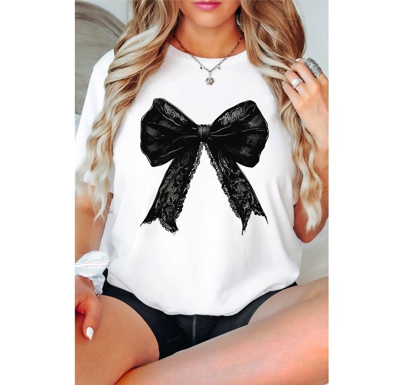 Halloween Coquette Bow Black Spooky Season Bats Woman - Adult & Kids T-Shirts, Sweatshirts & Hoodies apparel design preview 1