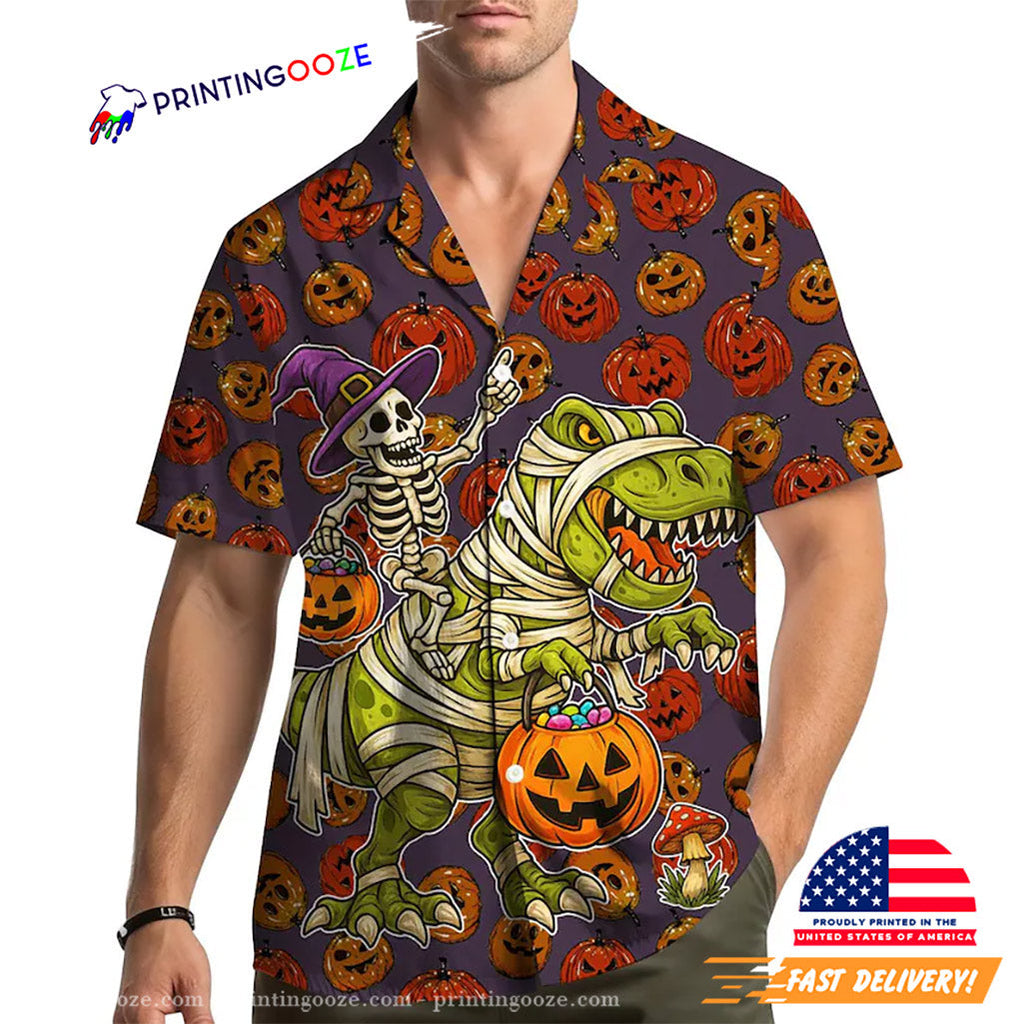 Halloween Dinosaur Funny Skeleton Mummy Pumpkin - Adult & Kids T-Shirts, Sweatshirts & Hoodies apparel design preview 1