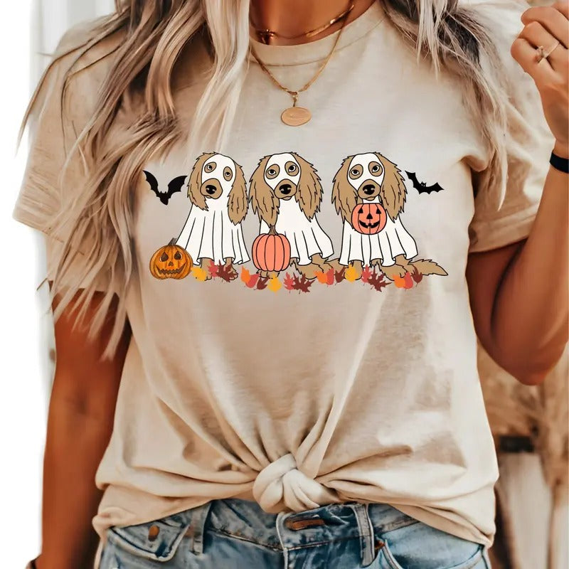 Halloween Dog Ghost Halooween Spaniel Dogs Mom Happy - Adult & Kids T-Shirts, Sweatshirts & Hoodies apparel design preview 1