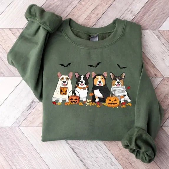 Halloween Dog Corgi Ghost Dogs Mom - Adult & Kids T-Shirts, Sweatshirts & Hoodies apparel design preview 1