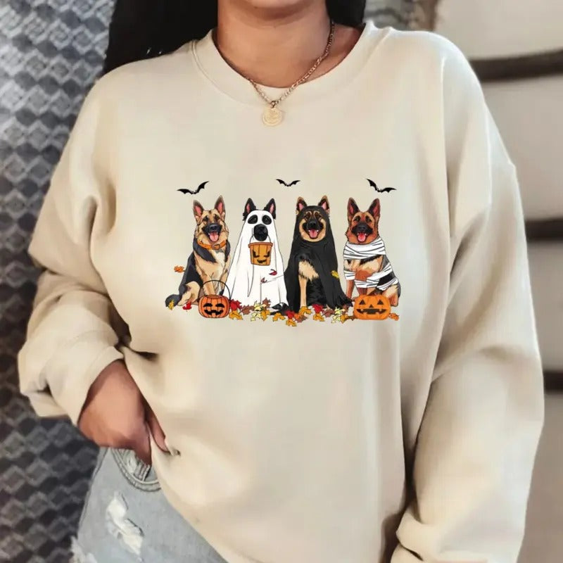 Halloween Dog German Shepherd Ghost Dogs - Adult & Kids T-Shirts, Sweatshirts & Hoodies apparel design preview 1