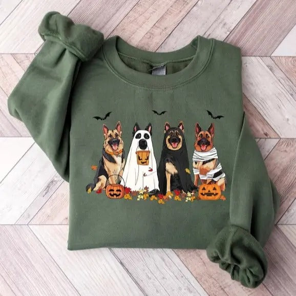 Halloween Dog German Shepherd Ghost Dogs - Adult & Kids T-Shirts, Sweatshirts & Hoodies apparel design preview 1