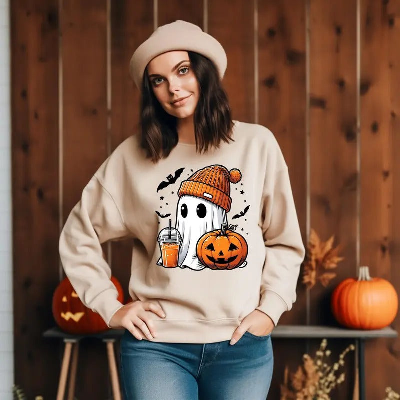 Halloween Funny Cute Ghost Pumpkin Fall Spooky Season - Adult & Kids T-Shirts, Sweatshirts & Hoodies apparel design preview 1