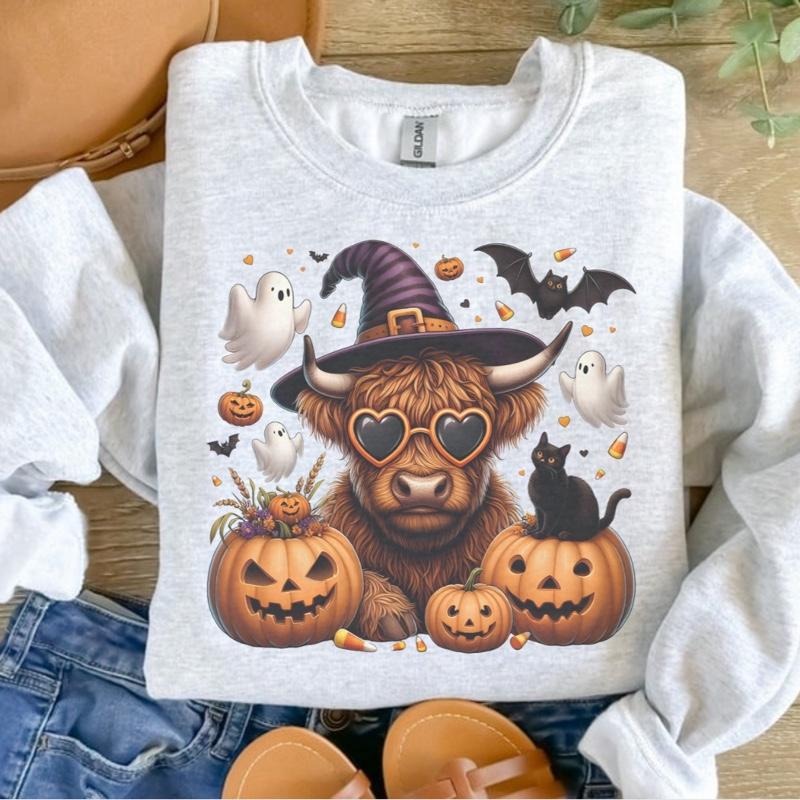 Halloween Highland Cow Ash Grey - Adult & Kids T-Shirts, Sweatshirts & Hoodies apparel design preview 1