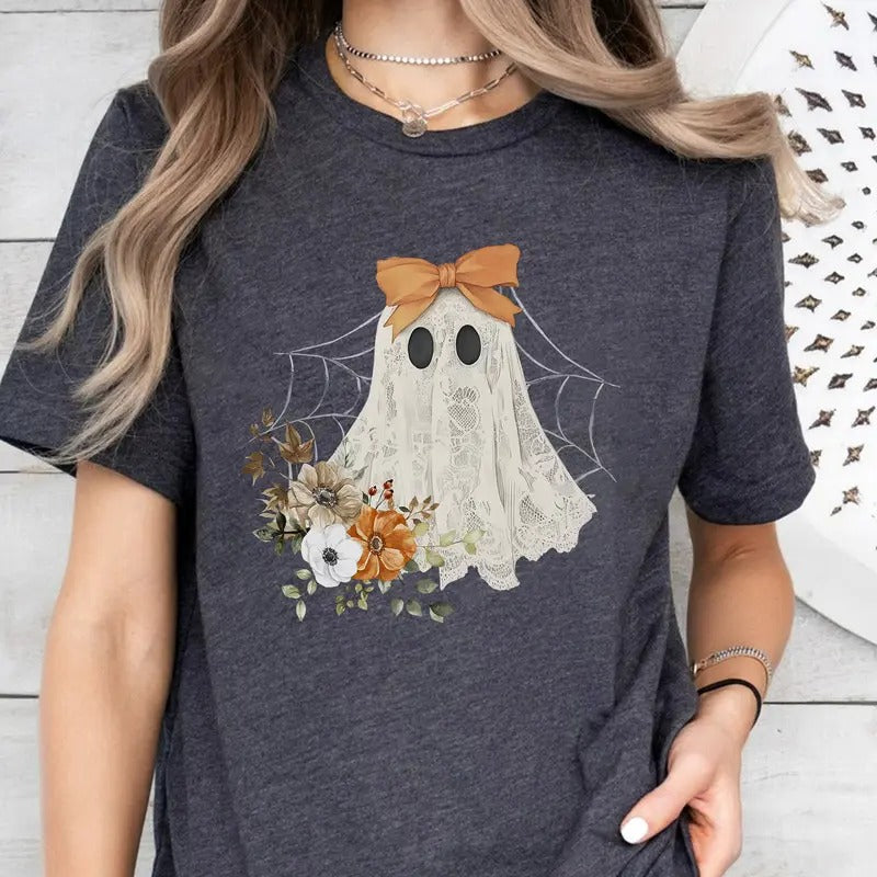 Halloween Lace Ghost Spooky Coquette Girly Lacey - Adult & Kids T-Shirts, Sweatshirts & Hoodies apparel design preview 1