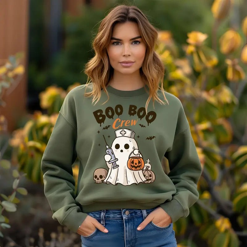 Halloween Nurse Cute Ghost Boo Crew Pumpkin Fall - Adult & Kids T-Shirts, Sweatshirts & Hoodies apparel design preview 1