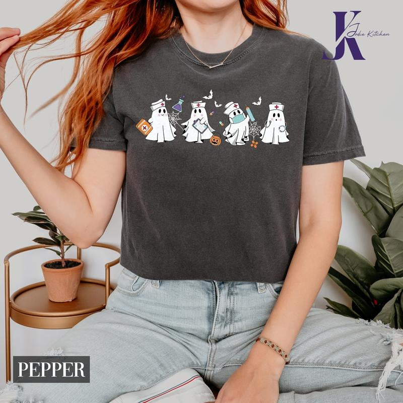 Halloween Nurse Ghost Crew Nursing Cute Spooky Season - Adult & Kids T-Shirts, Sweatshirts & Hoodies apparel design preview 1