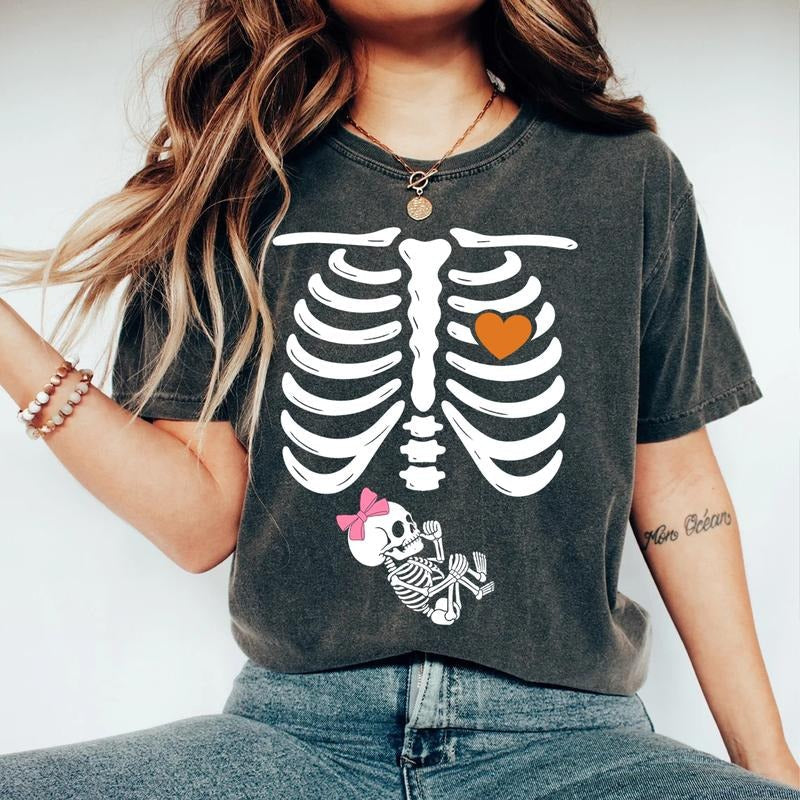 Halloween Skeleton Pregnant Girl Baby Funny Maternity - Adult & Kids T-Shirts, Sweatshirts & Hoodies apparel design preview 1
