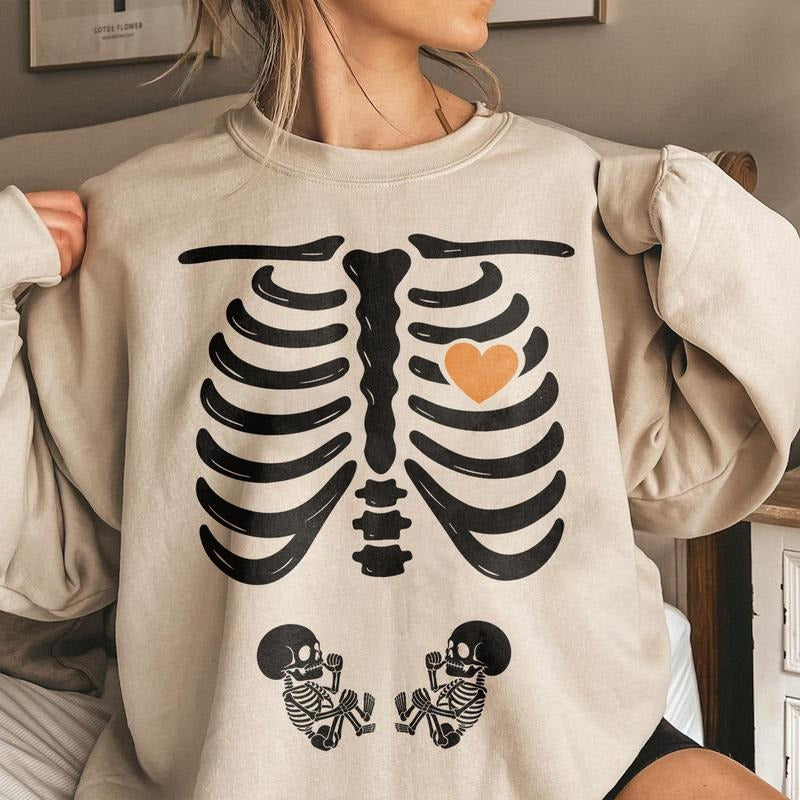 Halloween Skeleton Twins Pregnancy Funny Maternity - Adult & Kids T-Shirts, Sweatshirts & Hoodies apparel design preview 1