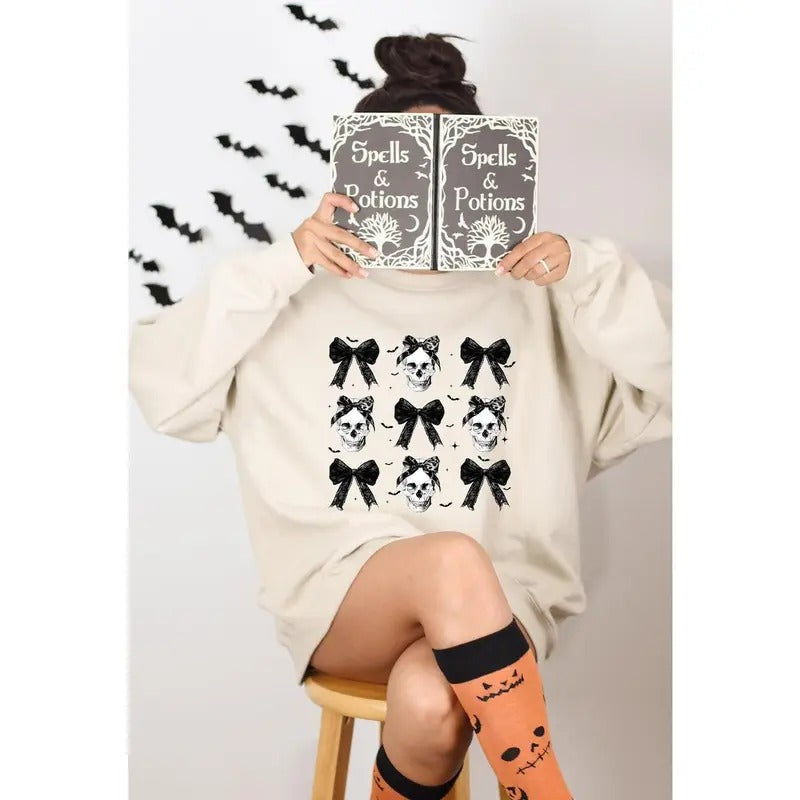 Halloween Skull Black Bow Retro Costume Fall Spooky - Adult & Kids T-Shirts, Sweatshirts & Hoodies apparel design preview 1