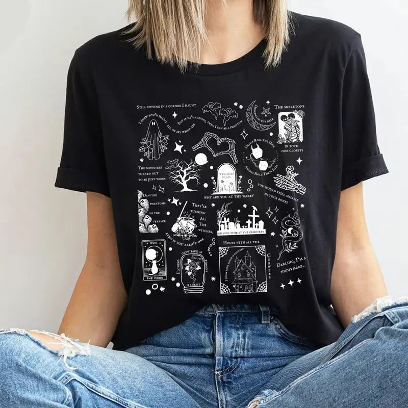 Halloween Songs Spooky Lyrics Hauted Ghost Cat - Adult & Kids T-Shirts, Sweatshirts & Hoodies apparel design preview 1