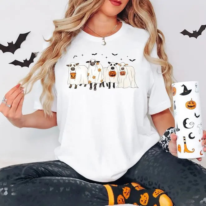 Halloween Ghost Cows Cow Lover Fall Funny - Adult & Kids T-Shirts, Sweatshirts & Hoodies apparel design preview 1