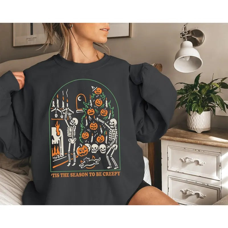 Halloween Tis Season Be Creepy Dead Inside Skeleton - Adult & Kids T-Shirts, Sweatshirts & Hoodies apparel design preview 1