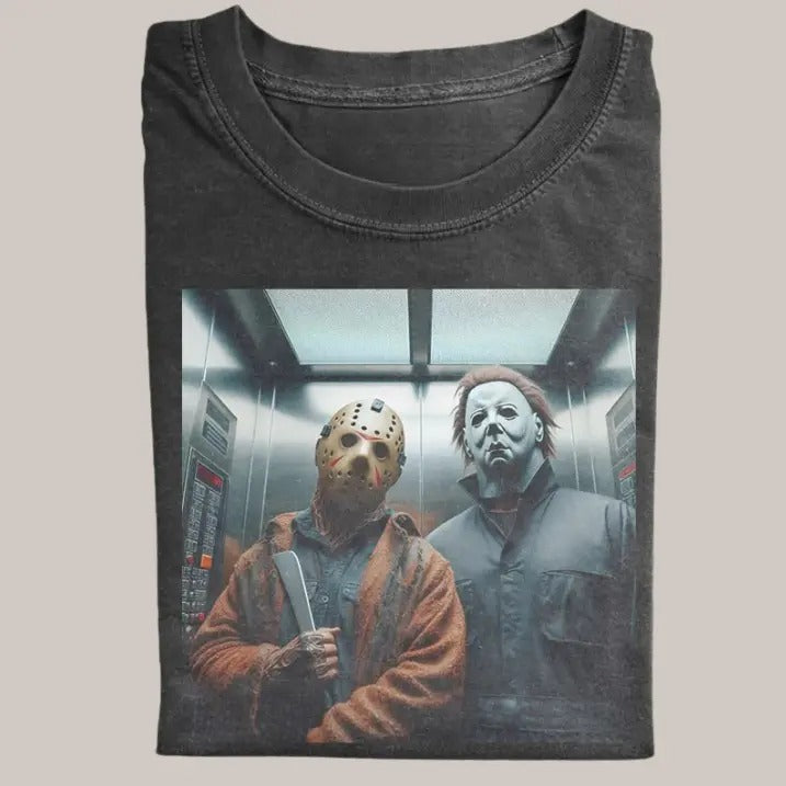 Halloween Vintage Jason X Michael Horror Movie Funny - Adult & Kids T-Shirts, Sweatshirts & Hoodies apparel design preview 1