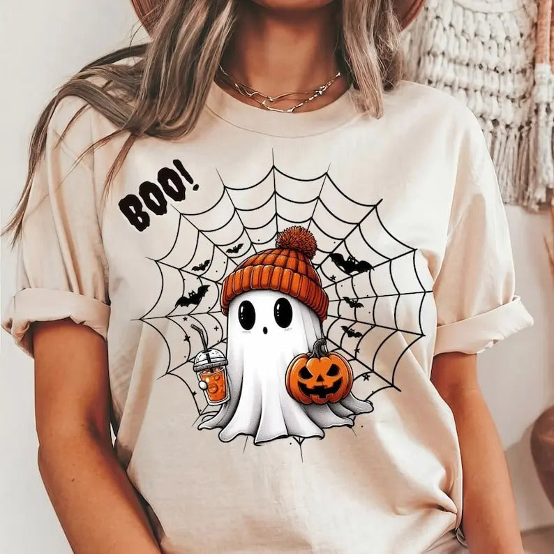 Halloween Ghost Cute Boo Spooky Season Beanie Short - Adult & Kids T-Shirts, Sweatshirts & Hoodies apparel design preview 1