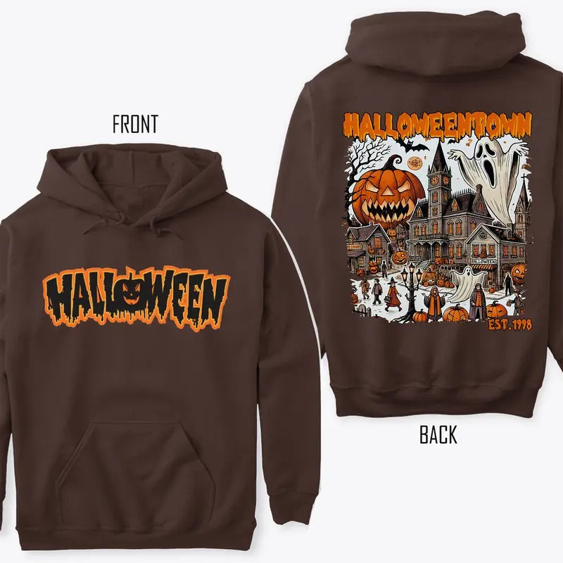 HalloweenTown Spooky 2 Sides Halloween Est 1998 Scary - Adult & Kids T-Shirts, Sweatshirts & Hoodies apparel design preview 1