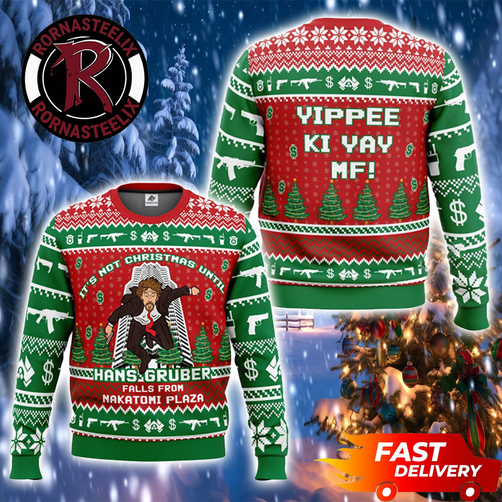 Hans Gruber Fall From Nakatomi Plaza Die Hard Funny Ugly Christmas Sweater - Gift Idea product image