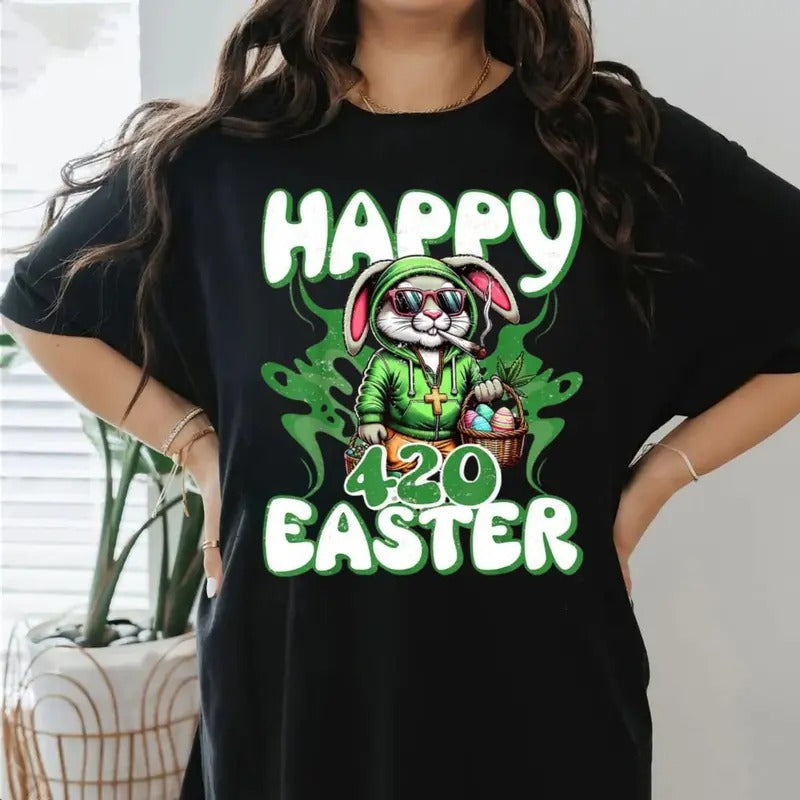 Happy 420 Easter Funny Smoking Bunny Horror Movie Day - Adult & Kids T-Shirts, Sweatshirts & Hoodies apparel design preview 1