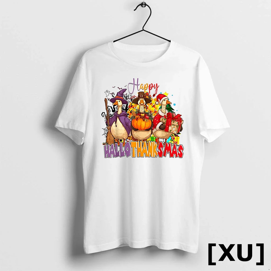 Happy Hallothanksmas Goose Halloween Thanksgiving - Adult & Kids T-Shirts, Sweatshirts & Hoodies apparel design preview 1