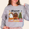 Happy Hallothanksmas Funny Cotton Fabric - Adult & Kids T-Shirts, Sweatshirts & Hoodies apparel design preview 1