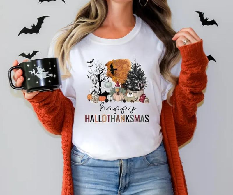 Happy Hallothanksmas Halloween Thanksgiving - Adult & Kids T-Shirts, Sweatshirts & Hoodies apparel design preview 1