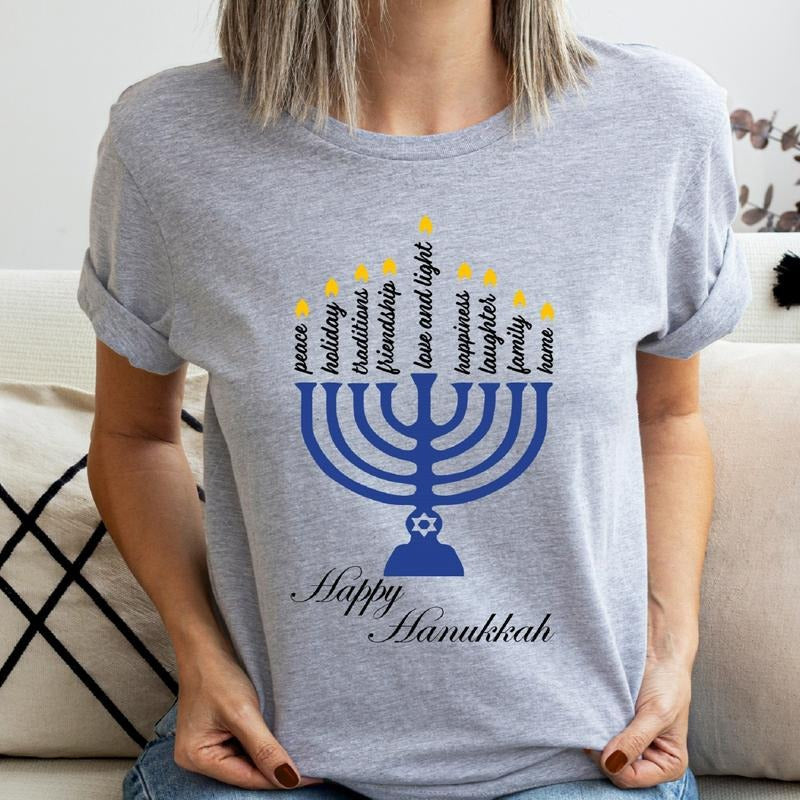 Happy Hanukkah Matching Jewish Saying Family Menorah - Adult & Kids T-Shirts, Sweatshirts & Hoodies apparel design preview 1