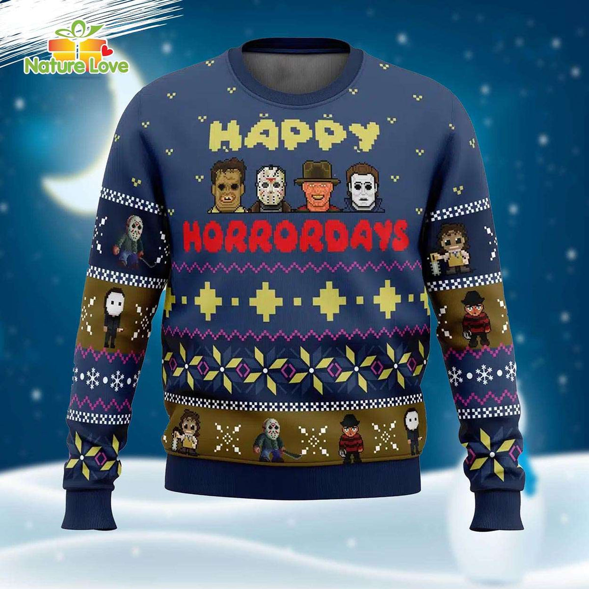 Happy Horrordays Horror Characters Friends Ugly Christmas Sweater - Holiday Gift product image