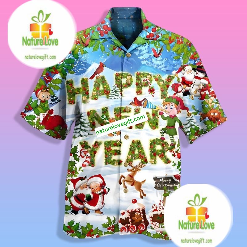 Happy New Year Santa Claus Reindeer And Elf Green - Adult & Kids T-Shirts, Sweatshirts & Hoodies apparel design preview 1