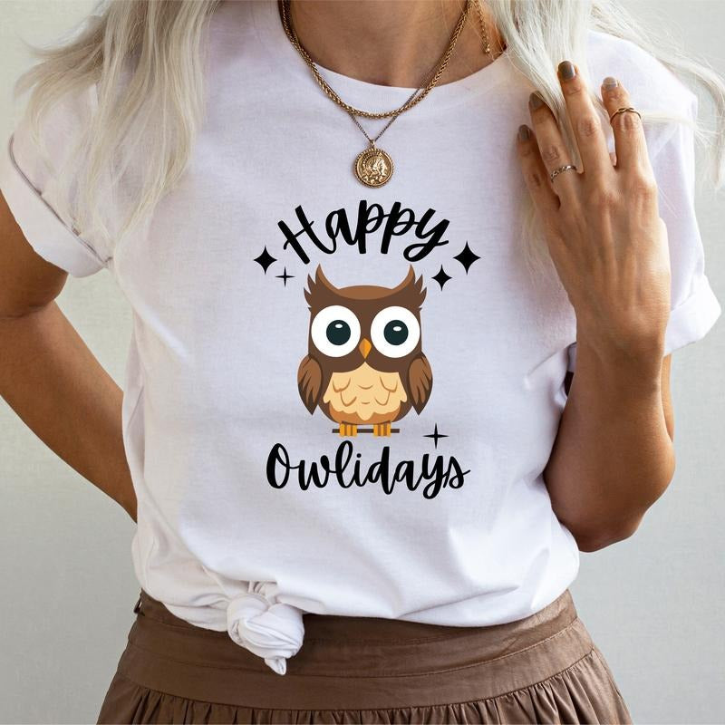 Happy Owlidays Owl Lover Funny Bird Holidays - Adult & Kids T-Shirts, Sweatshirts & Hoodies apparel design preview 1
