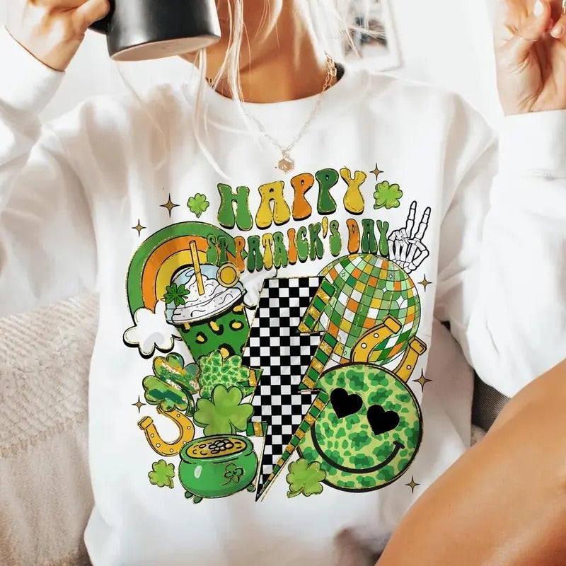 Happy St.Patricks Day Coquette St Patricks Retro - Adult & Kids T-Shirts, Sweatshirts & Hoodies apparel design preview 1