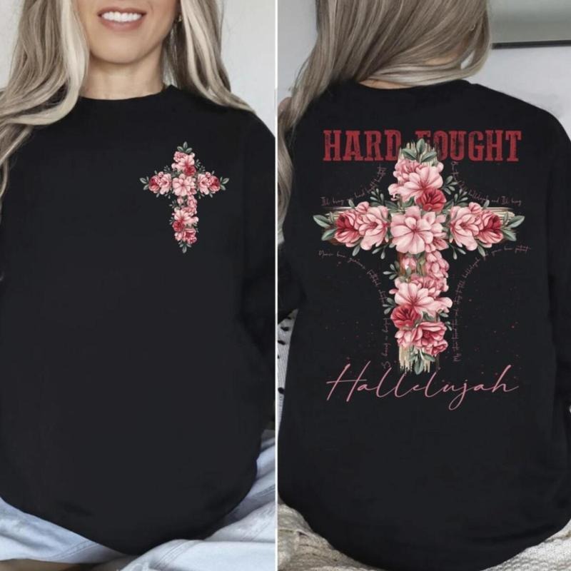 Hard Fought Hallelujah Floral Christian Pure Cotton - Adult & Kids T-Shirts, Sweatshirts & Hoodies apparel design preview 1